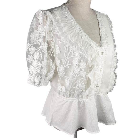 Alice Blue Lace Peplum V-Neck Blouse White XL New - Picture 4 of 13